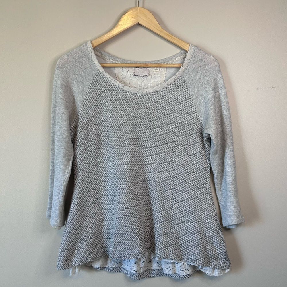 Anthropologie Postage Stamp Metallic Thread Lace Trim Sweater Size Medium - Picture 2 of 8